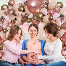 115pcs Rose Gold And Pink Balloon Wreath Set Featuring Pale Pink Balloons With A Golden Metallic Finish, Nude White Balloons, And Rose Gold Sequined Balloons. Ideal For Bridal Gift Ceremonies, Weddings, Women's Birthdays, Princess Parties, New Year Celebrations, And Valentine's Day Decorations. - Multicolor - View 3