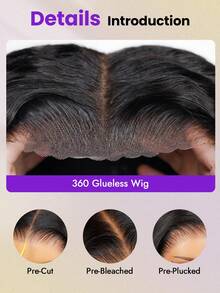 OQ Hair Invisi Hair 360蕾絲前假髮 水波紋 彈性貼合 漂白髮結 即戴式 無膠假髮 預拔髮 180%密度 14-16吋波波頭 18-26吋長假髮 未加工人髮 自然髮際線 - SNatural - 查看 7