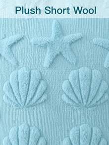 1PC Shell Starfish Throw Pillow Cover, Beach Seaside Cushion Covers For Sofa Square Spring Summer Soft Plush Short Wool Velvet Pillowcase Holiday Decor - Blue - View 6