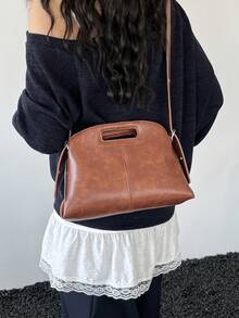 Tas Tangan Serbaguna Fashion Personalisasi Kulit Minyak Desain Niche Baru 2026, Tas Bahu Kasual untuk Perjalanan Sehari-hari - Coklat - View 4