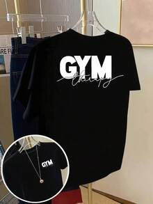Short-Sleeved T-Shirt, 100% Cotton Front And Back - Fashionable Fitness Therapy/GYM Relax Print - Women's T-Shirt With A Modern Print For Spring And Summer, A Fashionable Item Suitable For All Seasons. Wear It As A Base Layer In Spring And Autumn Or On Its Own In Summer. Neutral Style, Modern Heavyweight Cotton Top In A City Boy Style. - 黑色 - 查看 6