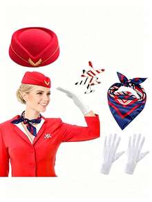 Cosplay萬聖節空服員機長服裝派對帽手套圍巾道具 - 彩色 - 查看 1