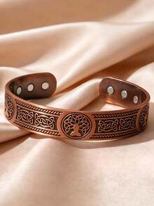 1pc Vintage Classic Tree Of Life Bracelet, Men's Casual Fashion Wide-Face Open Bangle, Suitable Daily Wear Cuff Wrist Accessory - Bronze - View 2