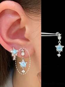 1 buah Anting Stud Bintang Berkilau Minimalis dengan Liontin dan Rumbai, Anting Serbaguna - MultiWarna - View 2