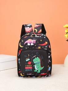 1 pieza Mochila con estampado de dinosaurio de dibujos animados, diseño único adecuado para diversas ocasiones, multifuncional y fácil de usar, adecuado para actividades al aire libre, recreación, trabajo y un regalo perfecto para adolescentes - Dinosaurio azul cósmico negro - Ver 2