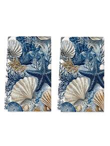 2pcs Coastal Shell & Starfish Watercolor Ocean Nautical Style Kitchen Towels, Can Be Used As Kitchen Hand Towels, Tea Towels, Suitable For Farmhouse Kitchen Home Indoor Tableware Drying - Blue and White - View 10