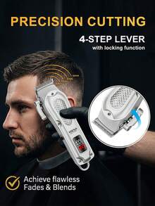 HIENA Juego de cortapelos para hombres 4 en 1 - Afeitadora eléctrica + Recortadora de contornos + Recortadora de vello nasal + Maquinilla de afeitar, Carga USB Tipo C, Larga duración de la batería, Bajo nivel de ruido, Herramienta de corte de pelo profesional para uso doméstico/salón, Juego de regalo - Ver 4
