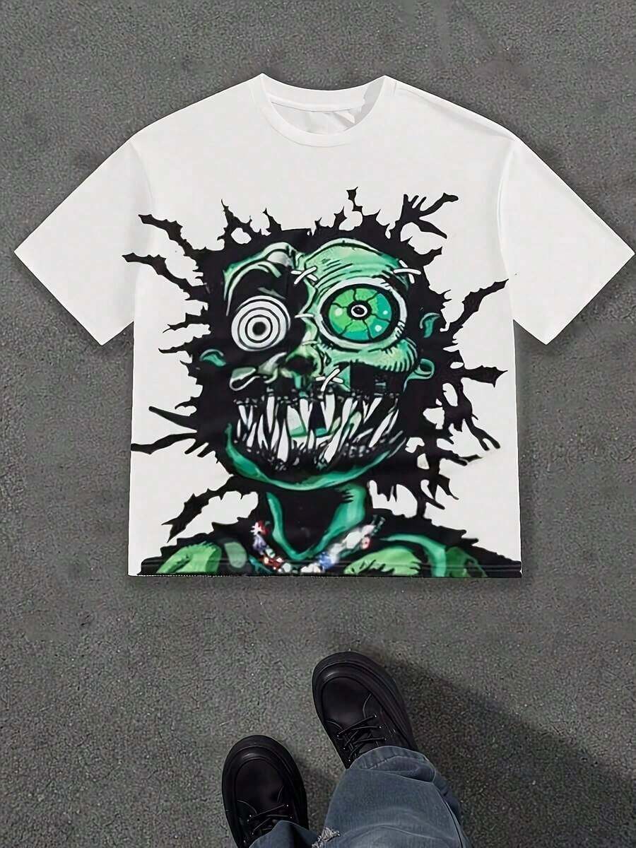 T-shirt d'été pour hommes grande taille, style Y2K, T-shirt imprimé avec image amusante, T-shirts graphiques, éléments exagérés uniques, style gothique urbain, hauts Y2K, T-shirts gothiques coréens, nouveaux T-shirts Y2K Harajuku pour hommes, T-shirts graphiques gothiques hip-hop pour hommes, hauts décontractés à manches courtes style punk urbain 100% coton pur. - Blanc - Voir 1