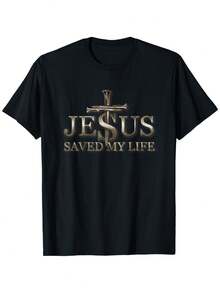 [100% Cotton]Jesus Christ Saved My Life Gift For Women Men T-Shirt Graphic Tees - Black - View 1
