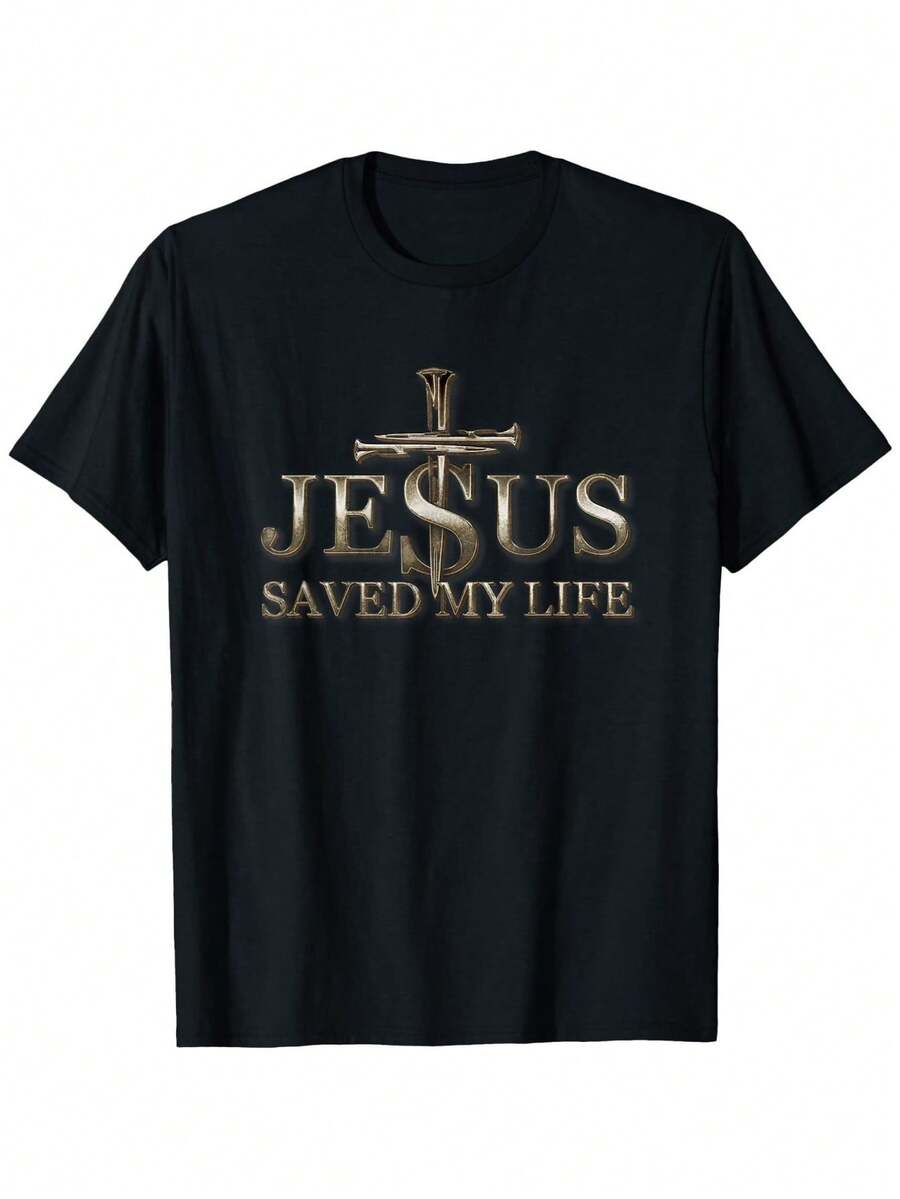 [100% Cotton]Jesus Christ Saved My Life Gift For Women Men T-Shirt Graphic Tees - Black - View 1