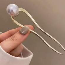 1/2pcs Luxury Pearl U-Shaped Hair Clip, New Chinese Style Elegant Hair Accessory, Minimalist Versatile Hair Barrette - Multicolor - View 2