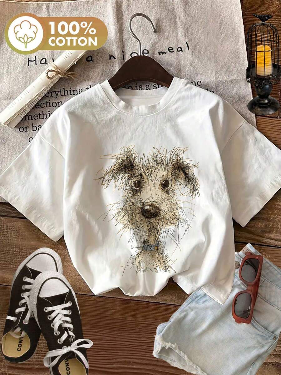 -Casual Short-Sleeved T-Shirt With A Round Neck And Graphic Design, Perfect For Spring And Summer, Designed For Women. - White - View 1
