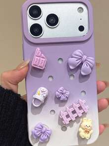1 Breathable Heat Dissipation Hole With Cute Small Accessory Phone Case, With Bow, Lollipop, Cheese, Cat Paw Small Accessory Summer Phone Case, Compatible With Apple 17 Air 16 15 14 Pro Max 11 13 12 Plus 11 Anti Drop Protective Case - The Holes Gradually Turn Purple - View 3