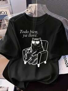 Women's T-Shirt With Adorable But Heartbreaking Cat Print - Summer Crew Neck Top With Adorable Kitten Print, Suitable For Cat Lovers - Casual Wear And Themed Events (Machine Washable) White - 黑色 - 查看 5