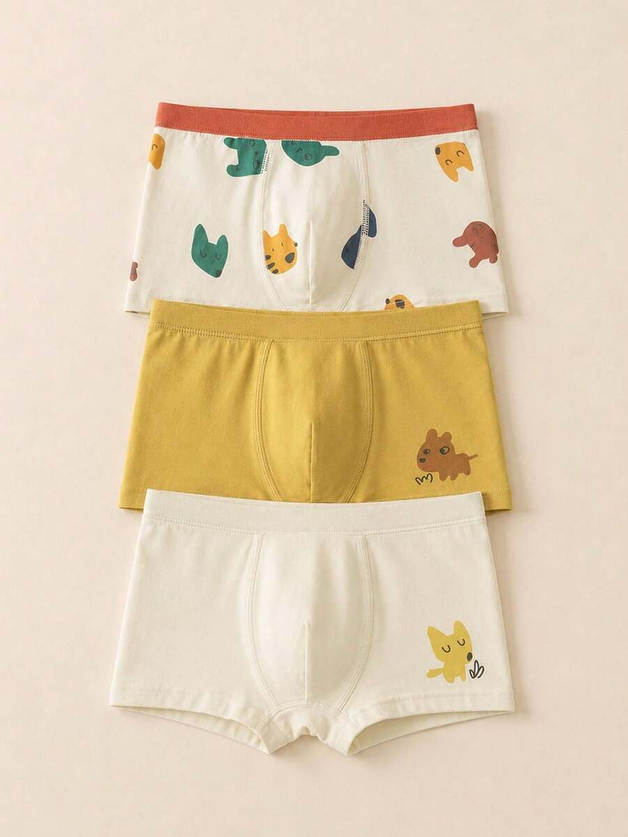 mini bala 3 piezas de ropa interior para niños, calzoncillos bóxer de algodón elástico suave y transpirable para niños - tono amarillo blanco - Ver 1