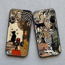 Funda de teléfono estilo retro con diseño de gato negro para iPhone 17 16 15 14 Pro Max 16 14 15 Plus 12 13 Mini 11 Pro Max X XR XS. - PJM negro 7 - Ver 4