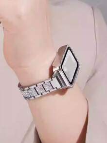 Dây đeo đồng hồ hợp kim kẽm đính đá sang trọng, tương thích với Apple Watch Series 1/2/3/4/5/6/7/8/9/10/SE/Ultra 38mm/40mm/41mm/42mm/44mm/45mm/49mm, màu bạc, phù hợp cho công sở, thường ngày và nữ giới. - Bạc - Xem 8