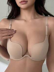 DAZY Solid Adjustable Strap Underwire Push Up Bra, Lingerie - Apricot - View 5