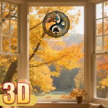 1个3D风车陀螺“阴阳生命之树”，尺寸25.5厘米/10英寸*25.5厘米/10英寸，带旋转挂钩，360° DIY创意风车，无需电池DIY花园装饰套装（不含吊坠），款式随机 - 多色 - 查看 6