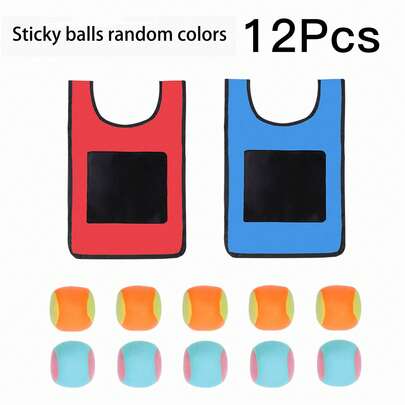AnJeey 2pcs/Set Sticky Ball Vest Set Includes 10 Sticky Balls (Random Colors), Throwing & Dodging Game Props, Family Party & Outdoor Team Building Toys