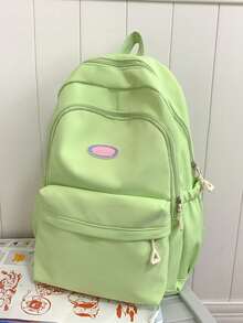 Ba lô đi học màu xanh pastel tối giản | Ba lô nylon nhẹ với logo "GQL" và khóa kéo hình tam giác | Dây đeo có thể điều chỉnh | Nhiều ngăn - Nhiều màu - Xem 8