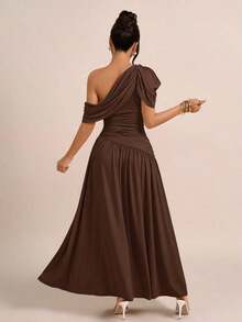 abyoxi Vestido ajustado y acampanado con pliegues en la cintura en color marrón, elegante y de moda, adecuado para fiestas, citas, vacaciones, bodas, ocasiones formales, banquetes, Día del Maestro, Día de la Madre, ceremonias de graduación, vestido largo elástico y ajustado para primavera y verano - Marrón - Ver 2