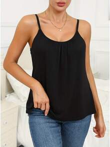 1 Piece Of Women's American Casual Black Suspender Vest, New Spring/Summer 2025 Collection, Loose And Fashionable Sleeveless Top With Beautiful Back, With Built-In Chest Padding, No Need For A Bra, Three-Dimensional Pleated Design, Soft, Breathable And Skin-Friendly Fabric, Underwear - 黑色 - 查看 4