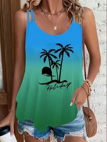 Talla Grande - Talla Grande - Chaleco con Estampado de Palmeras y Degradado Rojo-Amarillo - Verde - Ver 8