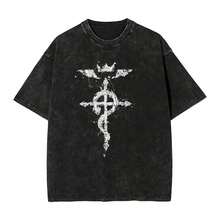 Men's Pure Cotton Short Sleeve T-Shirt, New 2024, Valentine's Day Gift, Unisex Crew Neck T-Shirt With Red Anime Fullmetal Alchemist Logo, Retro Y2K Style, Thick And Soft To The Touch. - 黑色 - 查看 12