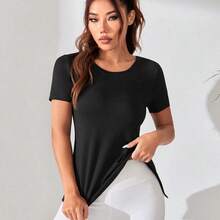 Nana's Women's Clothing Store Eassivo Eassivo Camiseta casual y deportiva de mujer de cuello redondo y ajustada de unicolor - Rojo - Ver 6