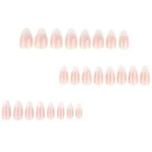 24pcs Medium Almond Shaped Artificial Nails Set, Natural Nude Pink Gradient To White, Glossy Finish Fake Nails, Reusable And Easy To Apply, Perfect For Daily/Office/Party Wear - Baby Pink - View 2