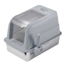 Caja de arena extragrande para gatos grandes, caja de arena de acero inoxidable con lado alto, antifugas, antiadherente, incluye alfombrilla de arena y cuchara de metal, fácil limpieza - Gris - Ver 8