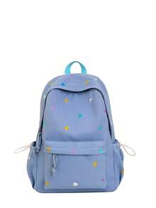 Macaron Star Moon Heart Print Nylon Backpack, Wide Pressure-Relieving Shoulder Straps, Multi-Layer Large Capacity, Commuting Casual Travel Style - Multicolor - View 3