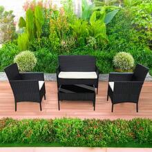 4 Seater Garden Rattan Furniture Table Chairs Sofa Wicker Outdoor Patio Set - Mixed Grey + Beige Cushions - View 9