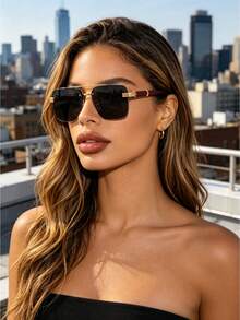 Light Luxury Retro Business Style Double Bridge Sunglasses, Unisex Sunglasses, UV Protection, Neutral Style Sunglasses, Comfortable And Versatile, Suitable For Daily Wear, Commuting, Travel And Outdoor Driving - Multicolor - View 2