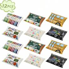 12PCS Back To School Theme Candy Treat Pillow Shape Paper Boxes School Small Gift Package Boxes For First Day Classroom Reading Corner Decor - View 8