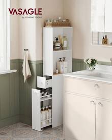 VASAGLE Slim Bathroom Storage Cabinet, Narrow Freestanding Cabinet With Storage Drawers And Adjustable Shelf, For Small Spaces, Modern Style - Cloud White - View 1