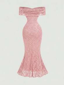 xheSHEIN MOD Elegante vestido de fiesta de cola de sirena en color burdeos con textura y hombros descubiertosxhe - Rosa 2 - Ver 3