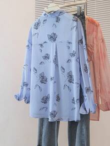 YUXIN Camisa ligera y transparente con estampado tie-dye dulce para mujer, blusa holgada y transpirable de manga larga, adecuada para salidas casuales y vacaciones, primavera/verano - Neblina azul - Ver 4