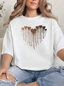 Golden Hearts Melting Together To Form A Symbol Of Sincere Love And Eternal Union With A Soft Shimmer Effect. A Modern And Comfortable Casual Women's T-Shirt For Everyday Wear. - 白色 - 查看 1