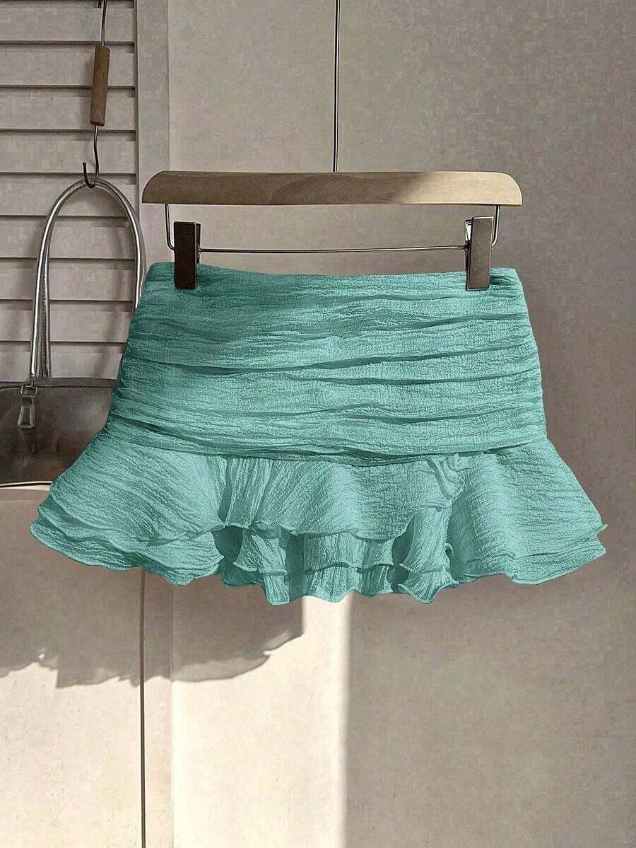 Summer Skirt – Short Cut, Ruffles At The Hem – Perfect For Holiday Or Beach Looks - 薄荷綠 - 查看 1