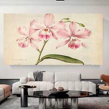 2D Plano, Pared de Orquídea Vintage - Marco Envolvente Botánico, Estilo Retro Minimalista Chino, HD Resistente al Desvanecimiento, Adecuado para Dormitorio, Decoración de Oficina - Elegante Orquídea Plana, 2D - Enmarcado - Ver 3