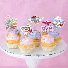 16 Peças Toppers de Cupcake em Papel com Tema de Enfermagem, Palitos Impressos de Enfermeira RN para Dia da Enfermagem, Dia da Enfermeira, Escola de Enfermagem, Formatura de Enfermeira, Decorações de Bolo para Festa de Aniversário - Visão 3