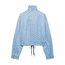 Blogger New Autumn Women Polka Dot Print Drawstring Dropped Shoulder Loose Style Jacket - Blue - View 7