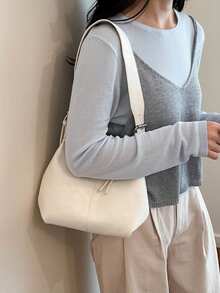 1 chiếc túi đeo vai mini đa năng, thiết kế độc đáo, chất liệu PU mềm mại, màu trơn, kiểu dáng tối giản, dành cho nữ. - trắng - Xem 3