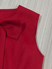 Vestido de mujer de unicolor, cuello redondo, ajustado, con lazo delantero y sin mangas - Rojo - Ver 5