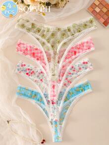 SQPVEH 4-Piece Semi-Transparent Soft Mesh Lingerie Set - Multicolor - View 4