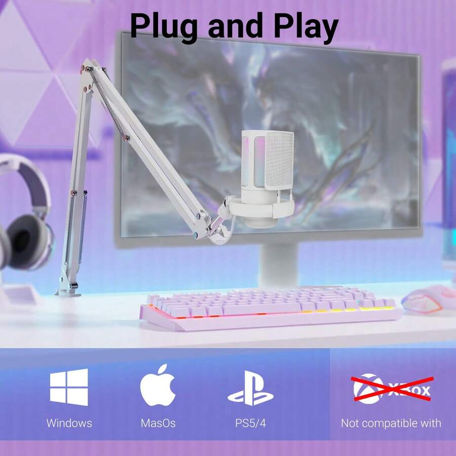 ZealSound RGB Gaming USB Microphone Kit, Professional Condenser Microphone With Boom Arm And A Pop Filter, Mute Button, Gain Control, Real-Time Monitoring, Compatible With Phones, PCs, Computers, Perfect For Streaming, Podcasting, Twitch, Discord, And Gamers - 查看 1