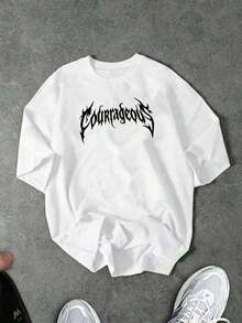 Men's Short-Sleeved Crew Neck T-Shirt With Print, Slim Fit Summer Casual Half-Sleeve, Modern And Comfortable Design, Urban Style, Printed Design, Casual T-Shirt, Basic T-Shirt, For Men And Women, For Couples - 藍色 - 查看 1