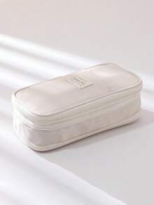 1 pieza Estuche de lápices de lienzo de unicolor minimalista, bolsa de papelería con cremallera de gran capacidad y multifuncional, organizador de escritorio para estudiantes, bolsa de maquillaje duradera para bolígrafos, lápices, reglas y talla grande - multicolor - Ver 9